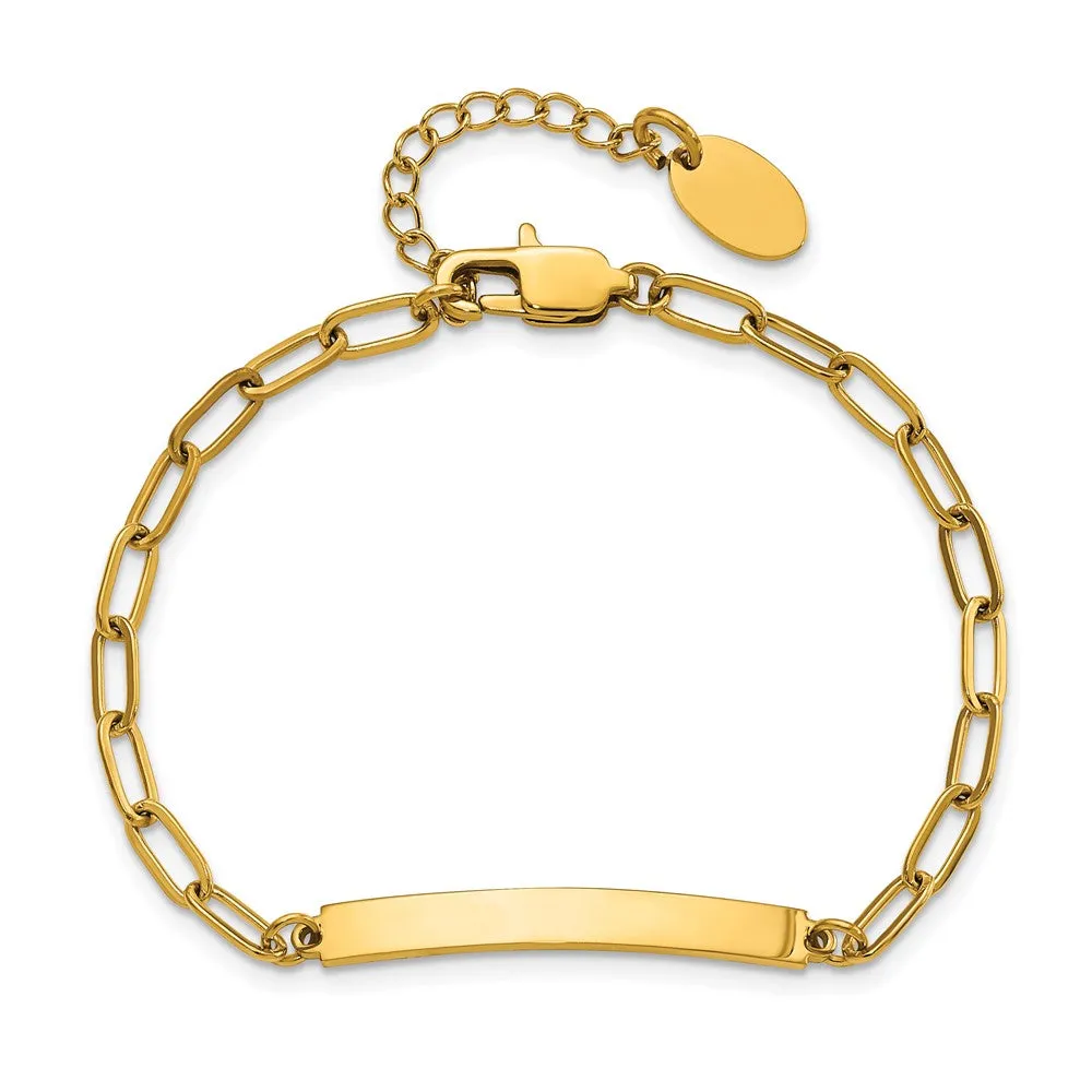 Stainless Steel Polished Yellow IP-plated 6.5in w/1.25in ext ID Bracelet