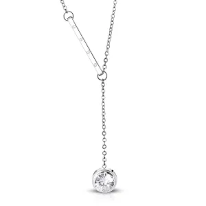 Stainless Steel Screw Bar Cubic Zirconia Circle Charm Y Necklace Pendant Chain