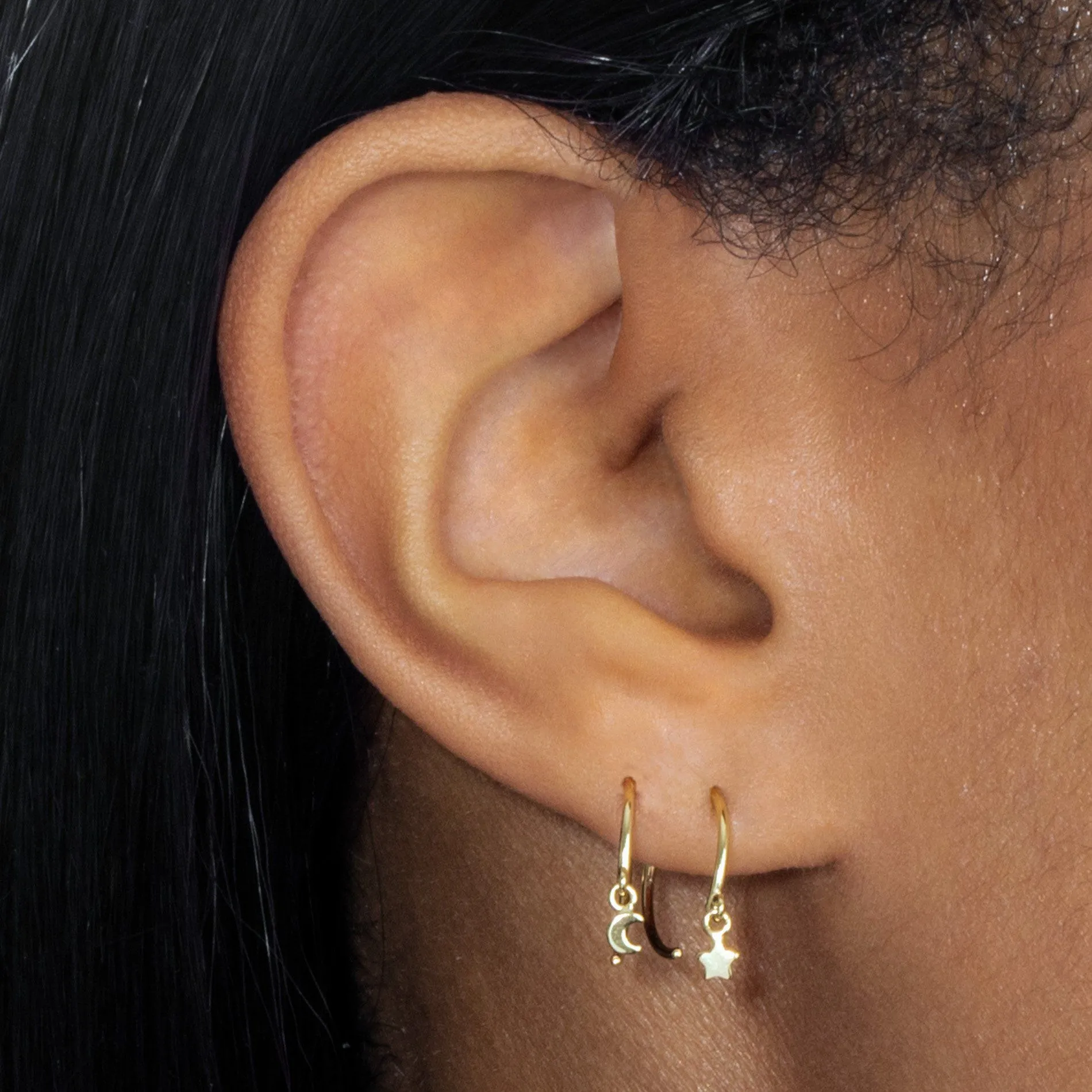 Star and Moon Threader Hoop Earring