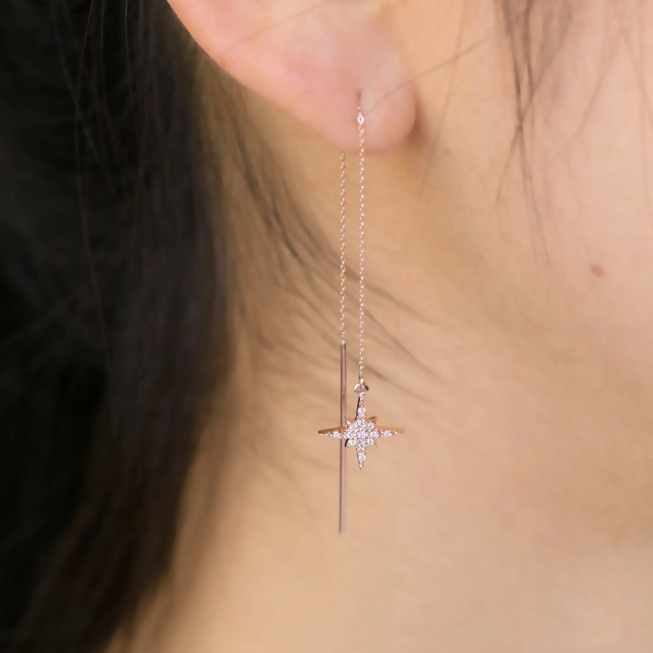 Starburst Diamond Threader Earrings