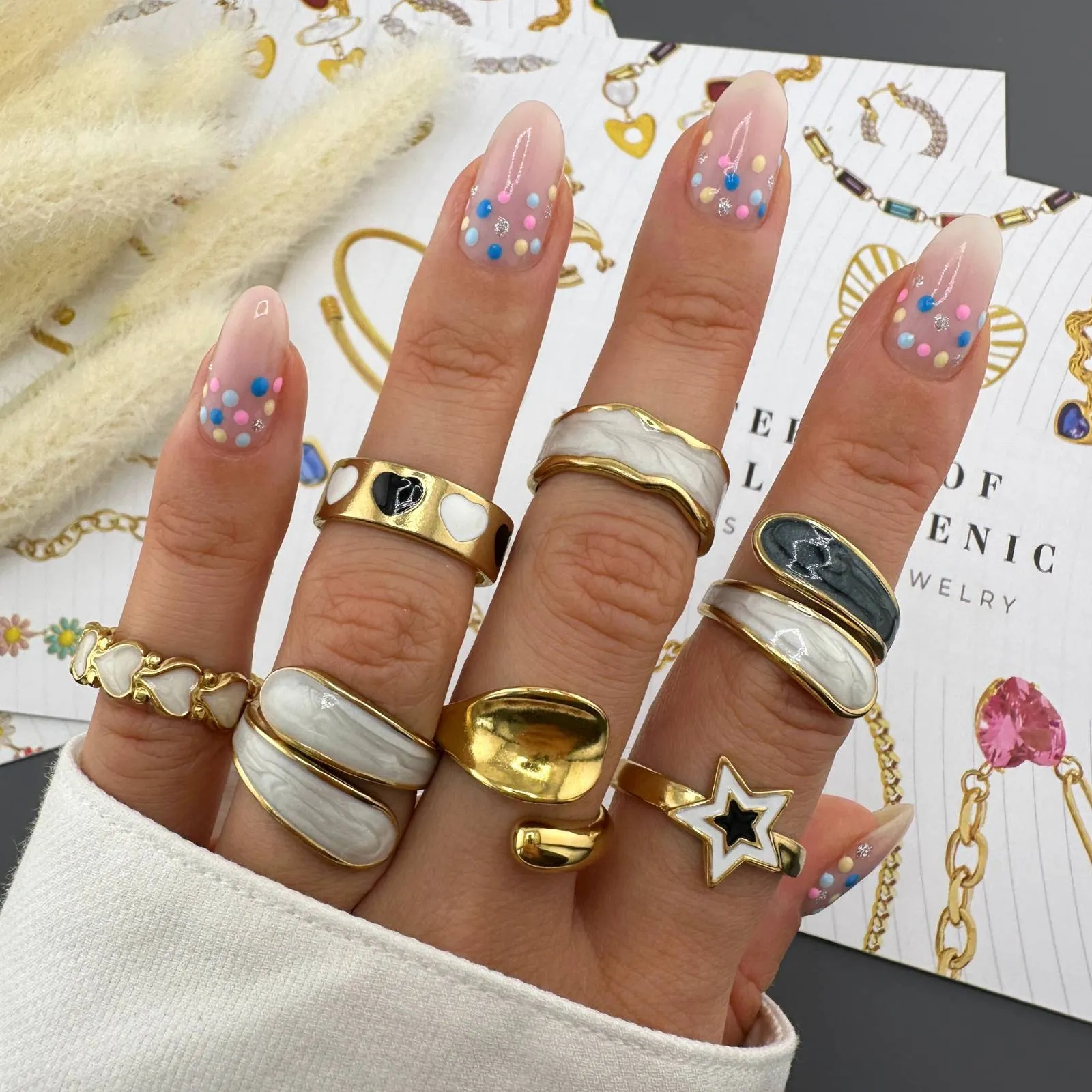 Starlight Enamel Open Ring – 18K Gold Star