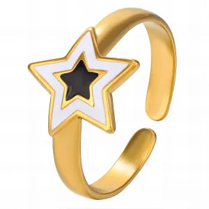 Starlight Enamel Open Ring – 18K Gold Star