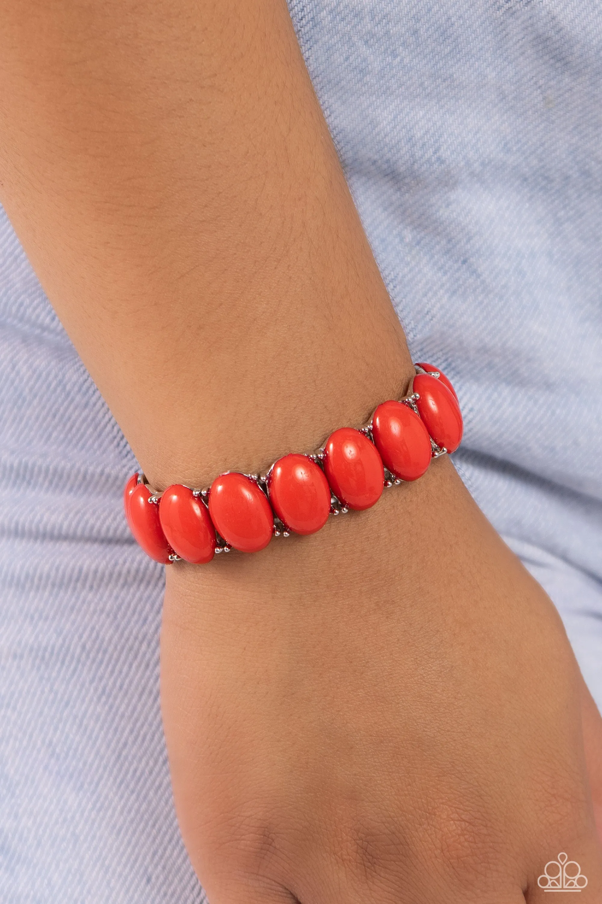 Starting OVAL - Red - Oval Bead Paparazzi Stretchy Bracelet