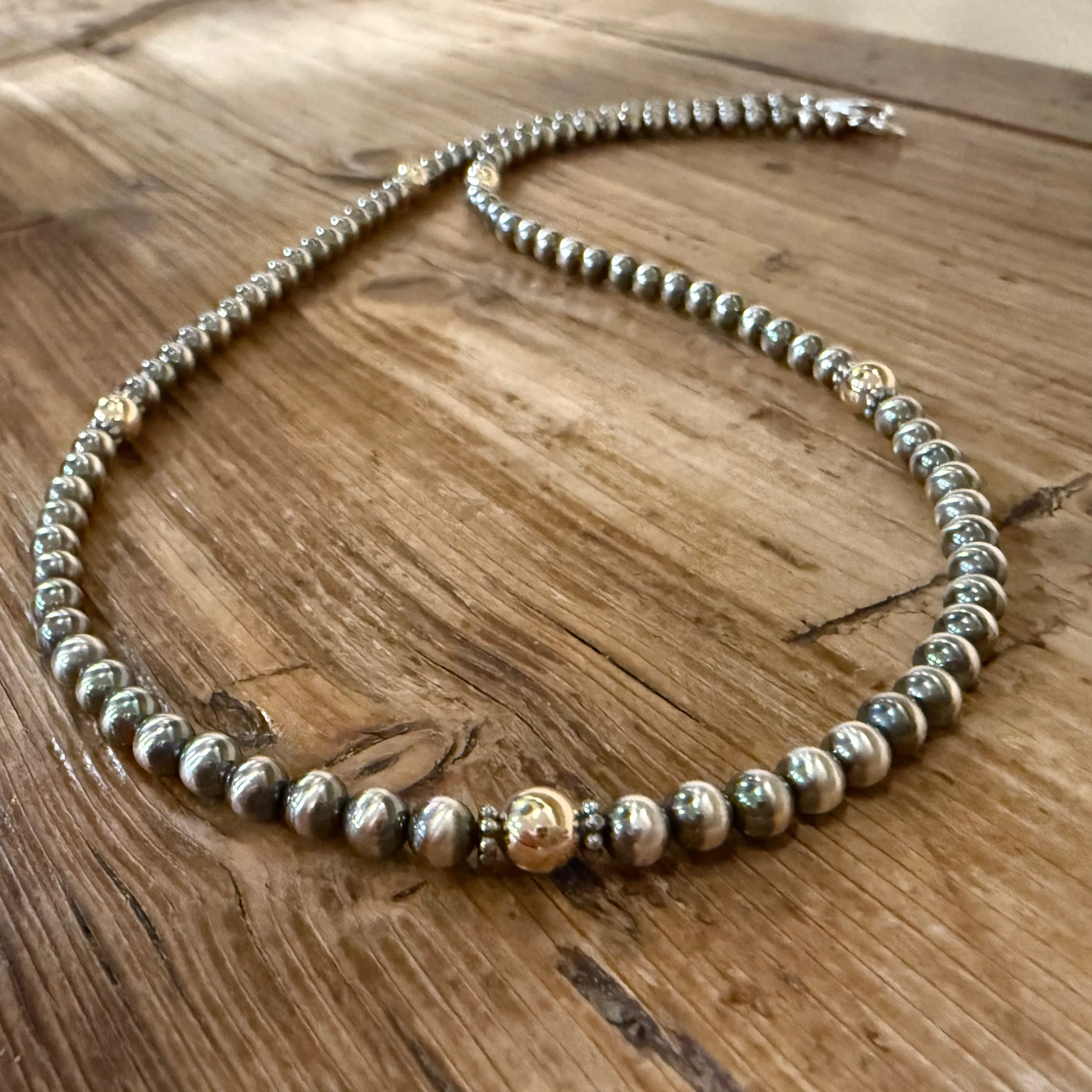 Sterling Navajo Pearl 14K Yellow Gold Necklace
