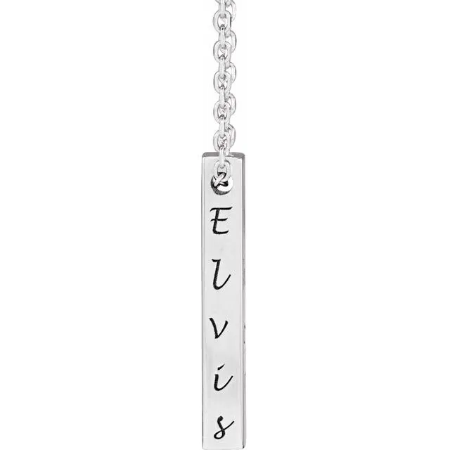 Sterling Silver 17x2.5 mm Engravable Four-Sided Vertical Bar 16-18" Necklace