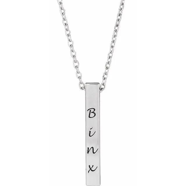 Sterling Silver 17x2.5 mm Engravable Four-Sided Vertical Bar 16-18" Necklace