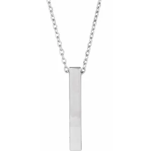 Sterling Silver 17x2.5 mm Engravable Four-Sided Vertical Bar 16-18" Necklace