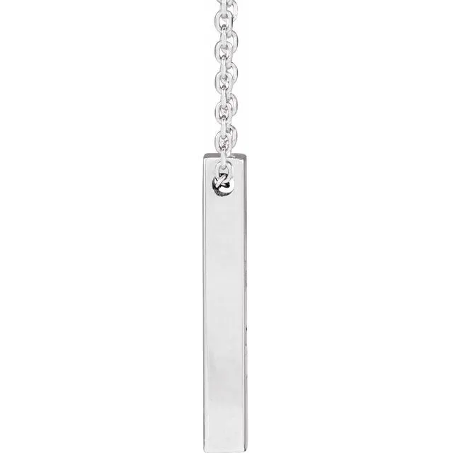Sterling Silver 17x2.5 mm Engravable Four-Sided Vertical Bar 16-18" Necklace