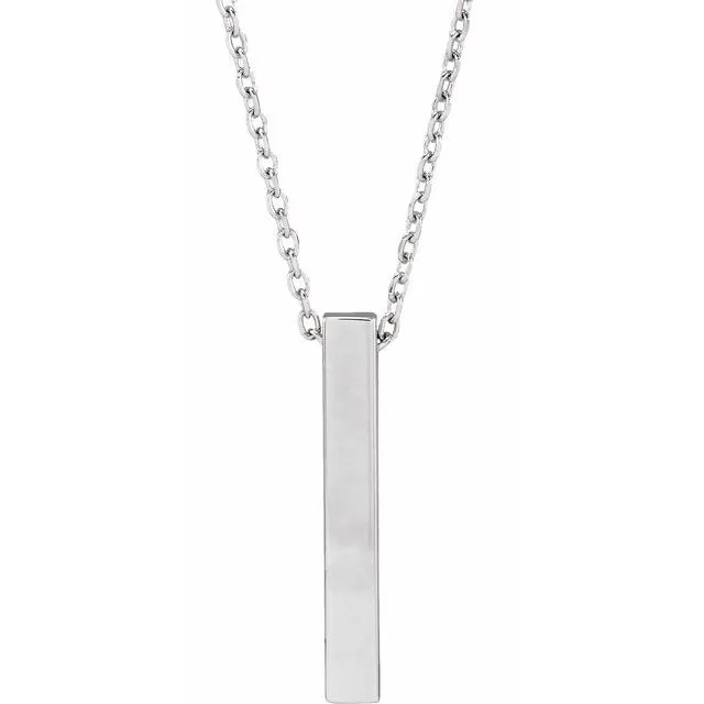 Sterling Silver 17x2.5 mm Engravable Four-Sided Vertical Bar 16-18" Necklace