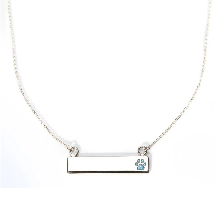 Sterling Silver Bar Necklace with Pawprint Everence Inlay