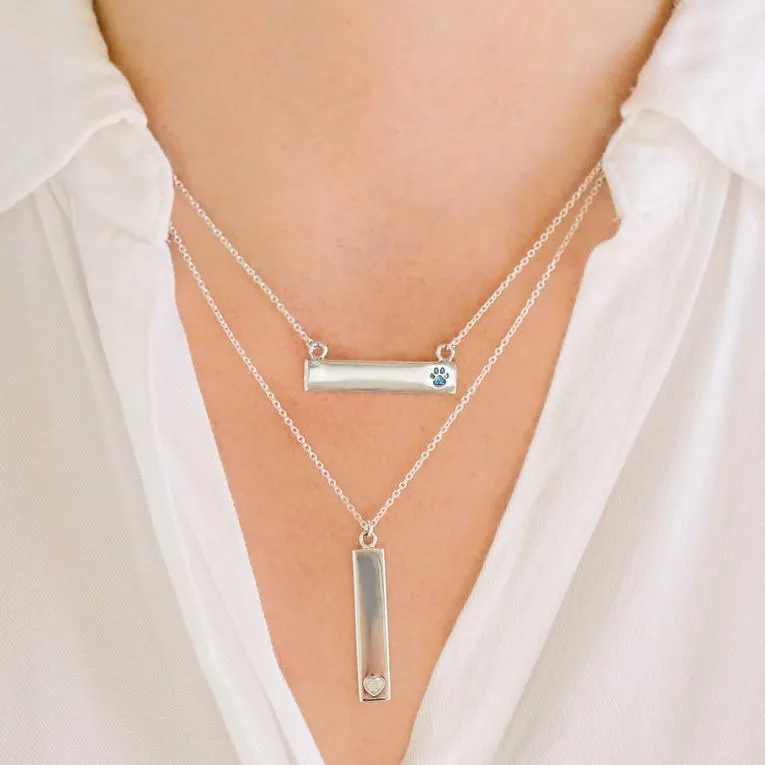 Sterling Silver Bar Necklace with Pawprint Everence Inlay
