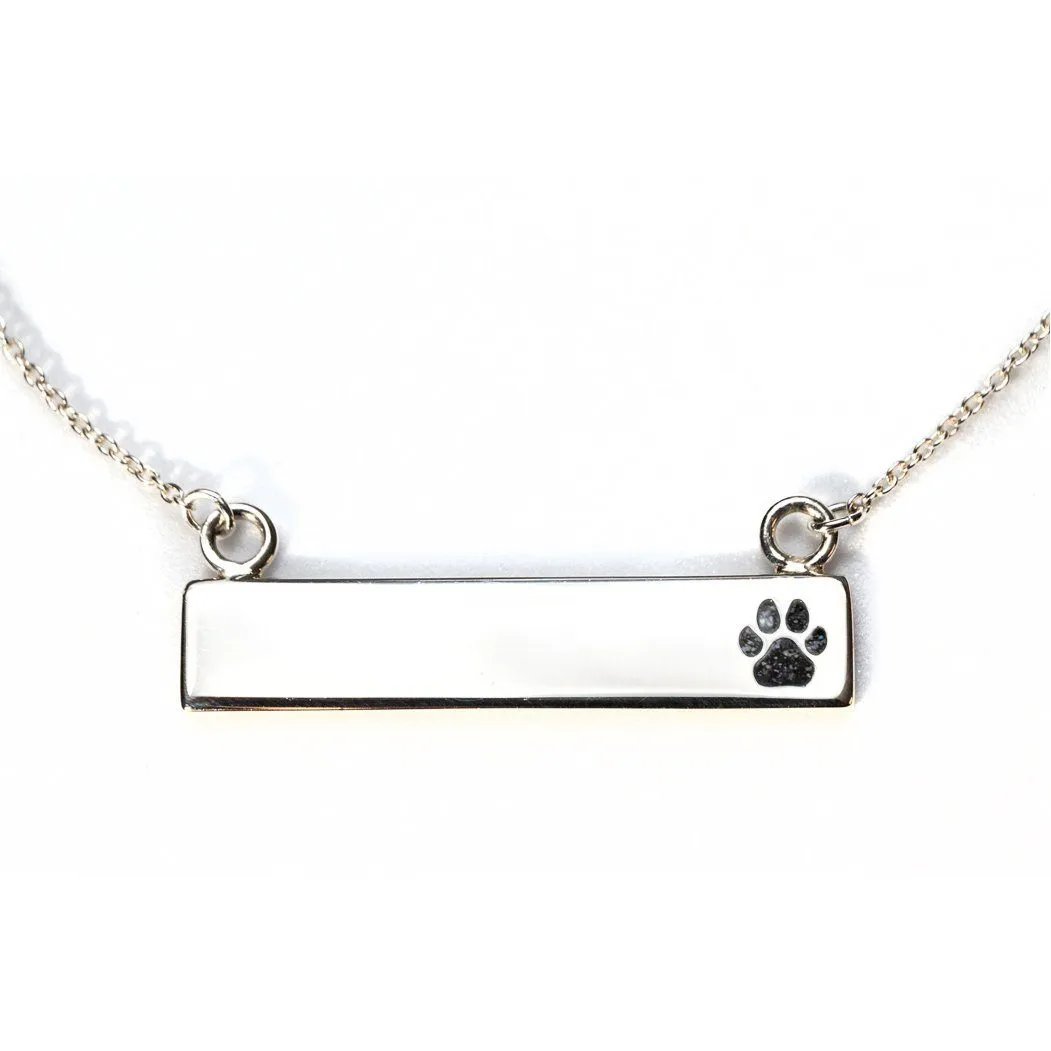 Sterling Silver Bar Necklace with Pawprint Everence Inlay