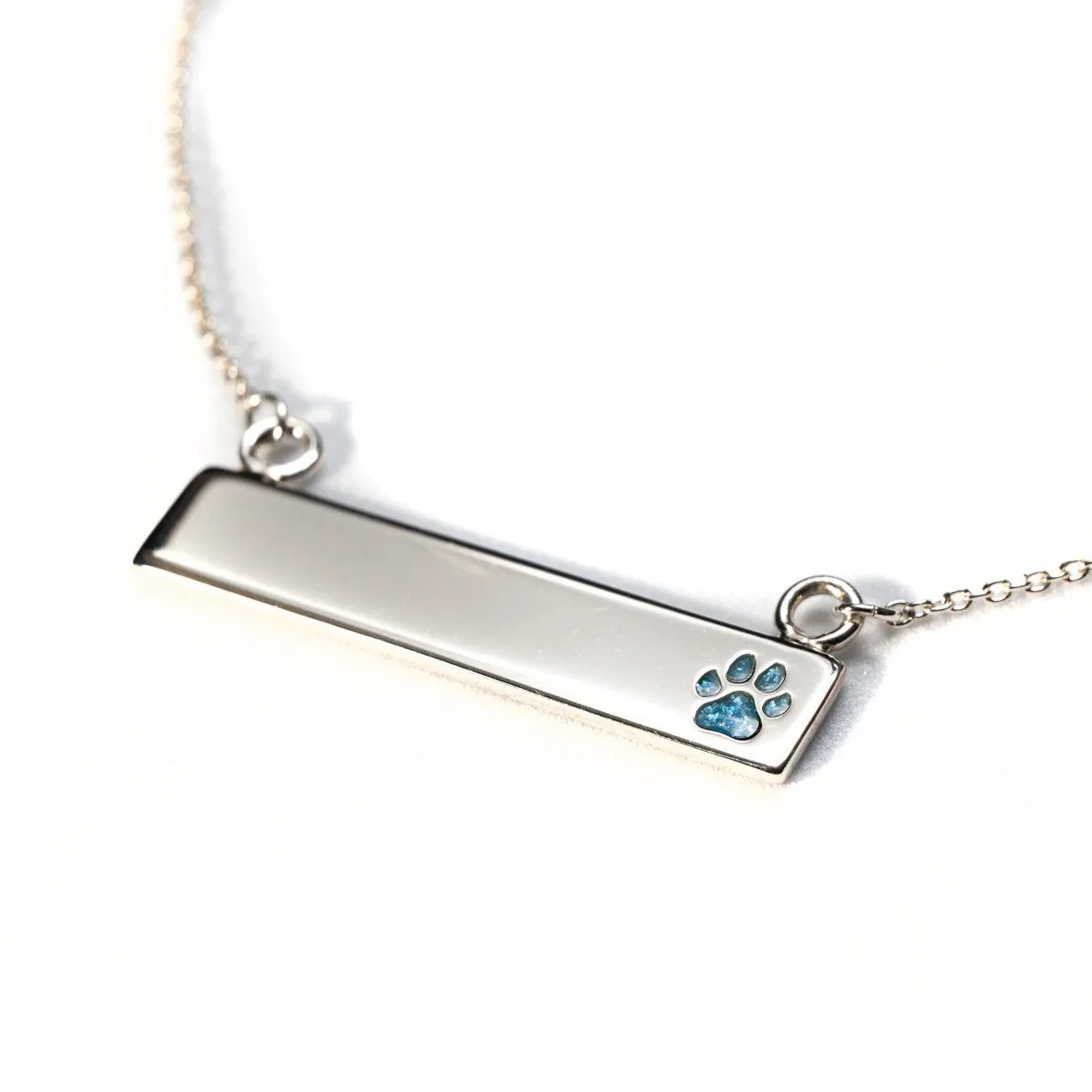 Sterling Silver Bar Necklace with Pawprint Everence Inlay
