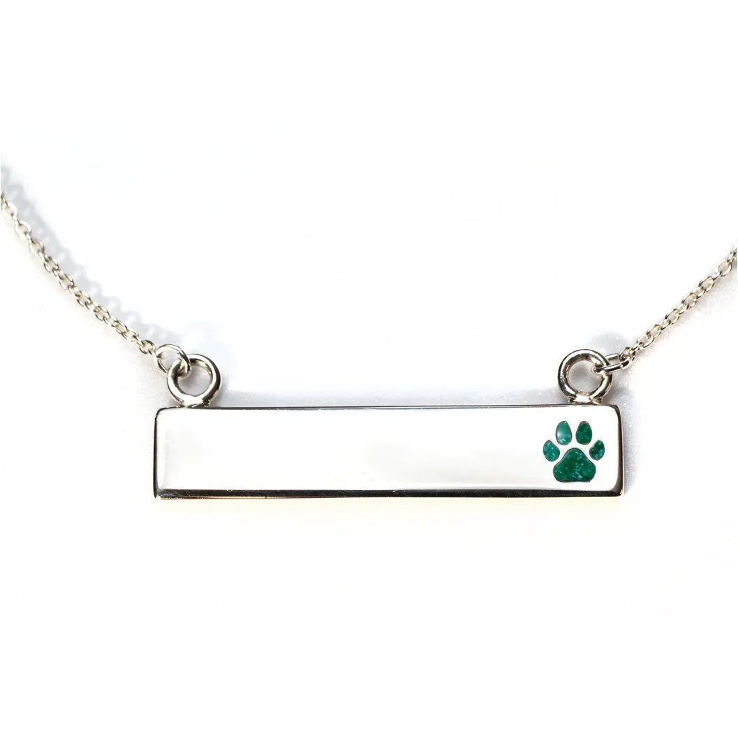 Sterling Silver Bar Necklace with Pawprint Everence Inlay