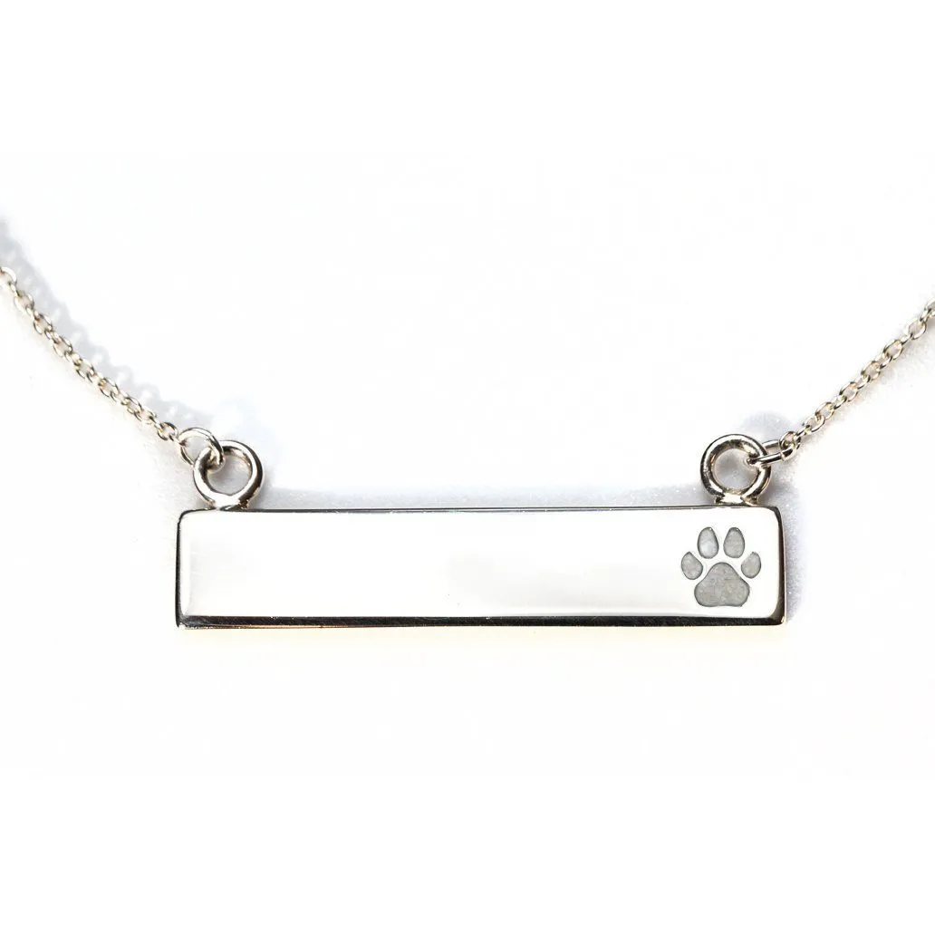 Sterling Silver Bar Necklace with Pawprint Everence Inlay