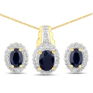 Sterling Silver Black Blue Sapphire Jewelry Set