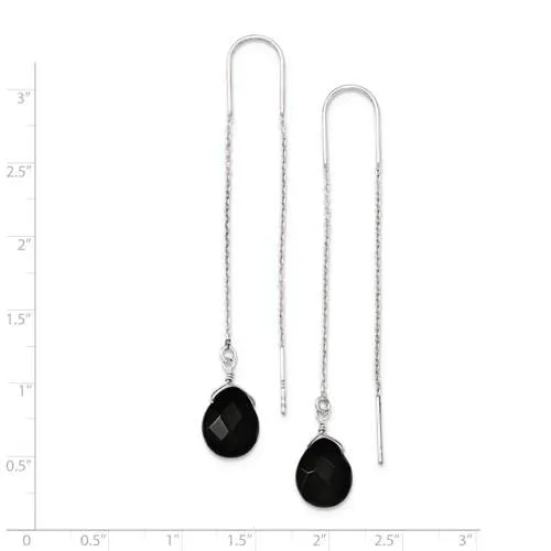 Sterling Silver Black Quartz Threader Earrings