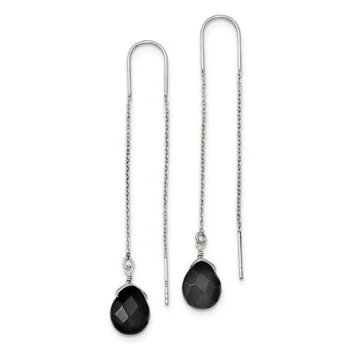 Sterling Silver Black Quartz Threader Earrings