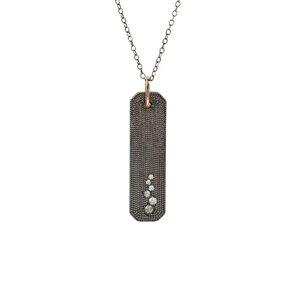 Sterling Silver Black Rhodium ROYCE Textured Bar Pendant with Round Diamonds