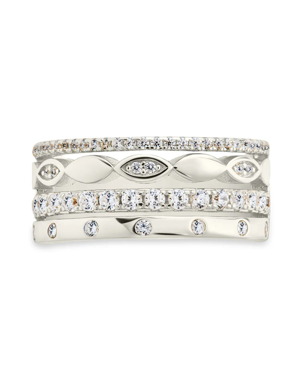 Sterling Silver Clarke CZ Stacked Evil Eye Ring