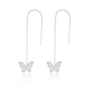 Sterling Silver Cubic Zirconia Butterfly Threader Earrings