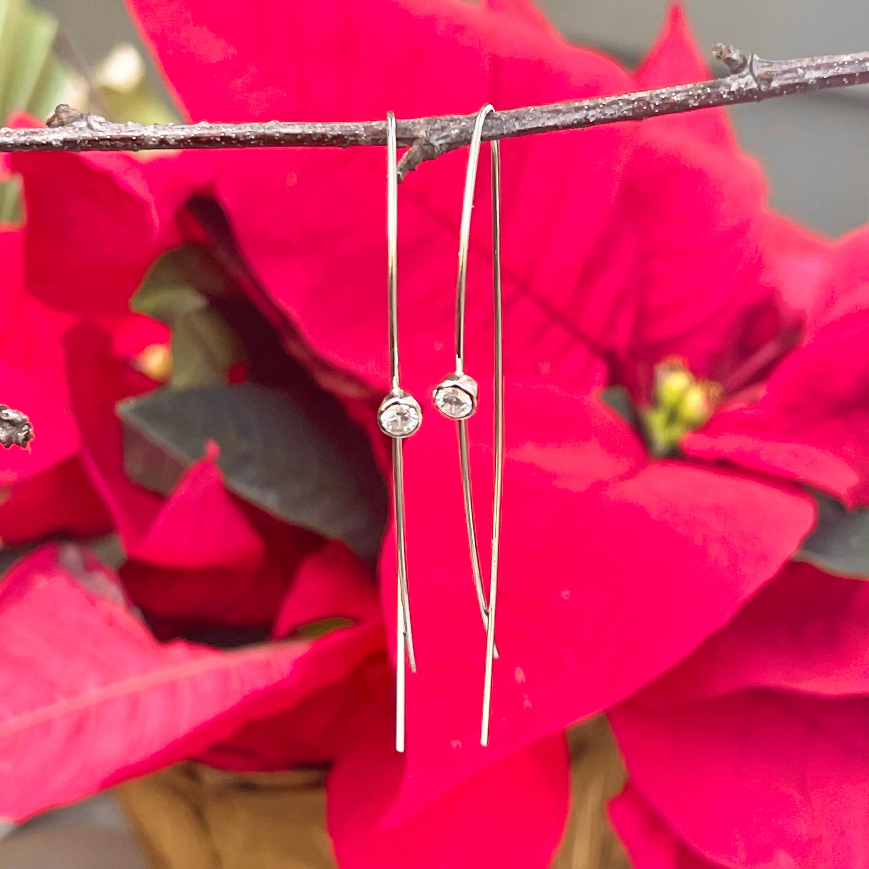 Sterling Silver CZ Stone Threader Ear Wire Earrings 67mm