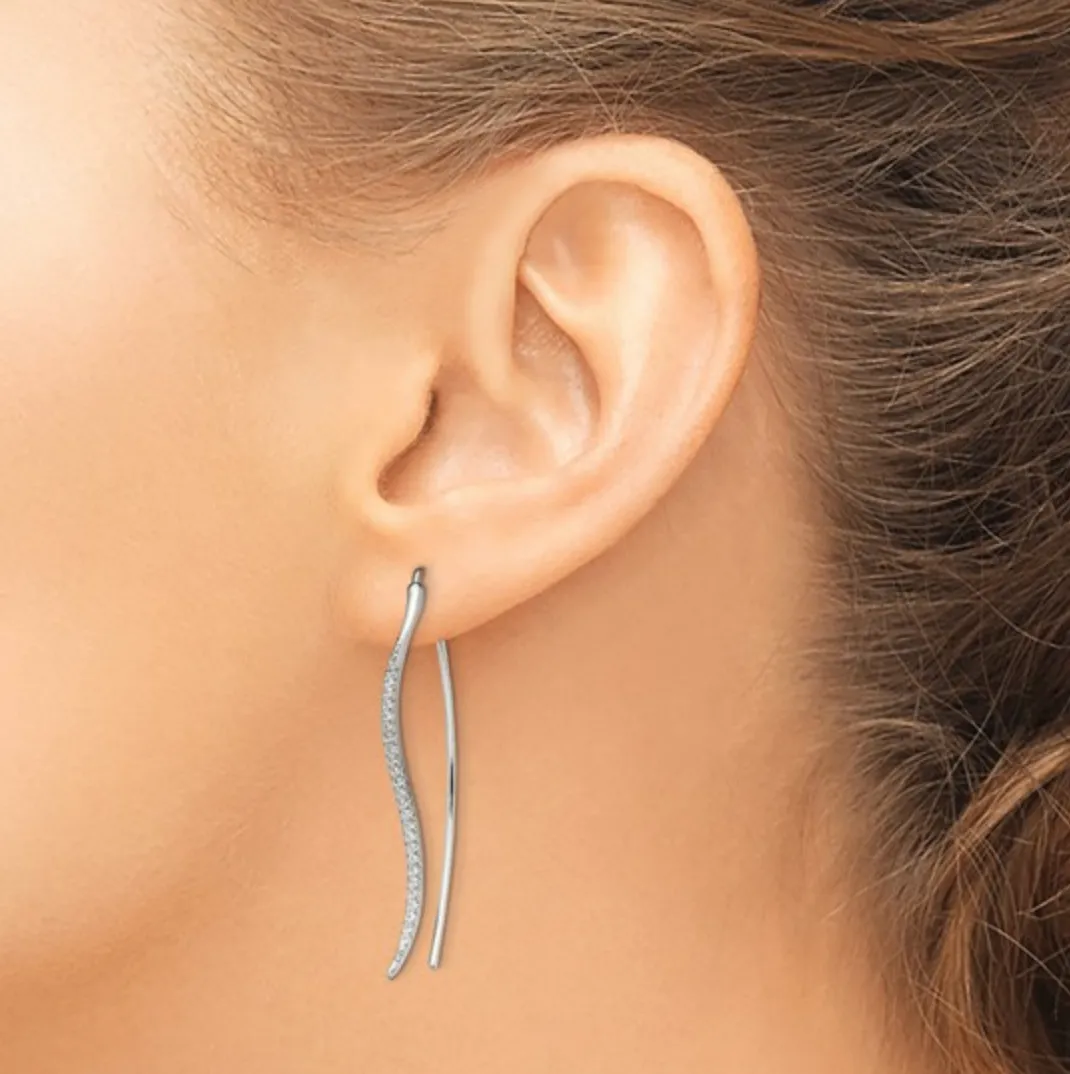 Sterling Silver CZ Threader Wave Ear Wire Earrings