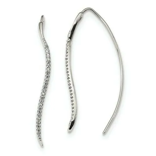 Sterling Silver CZ Threader Wave Ear Wire Earrings