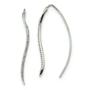 Sterling Silver CZ Threader Wave Ear Wire Earrings