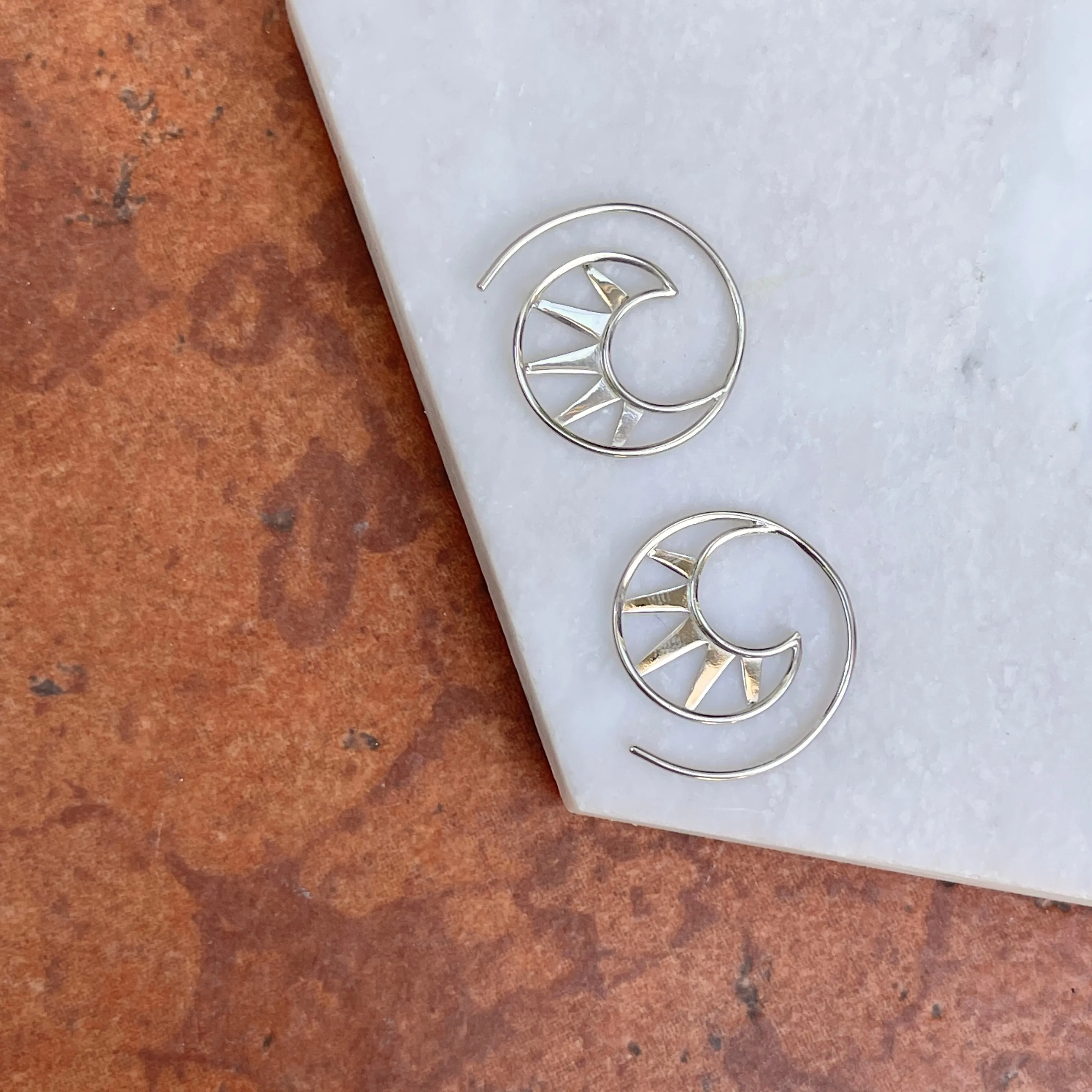 Sterling Silver Geometric Triangles Hoop Threader Earrings