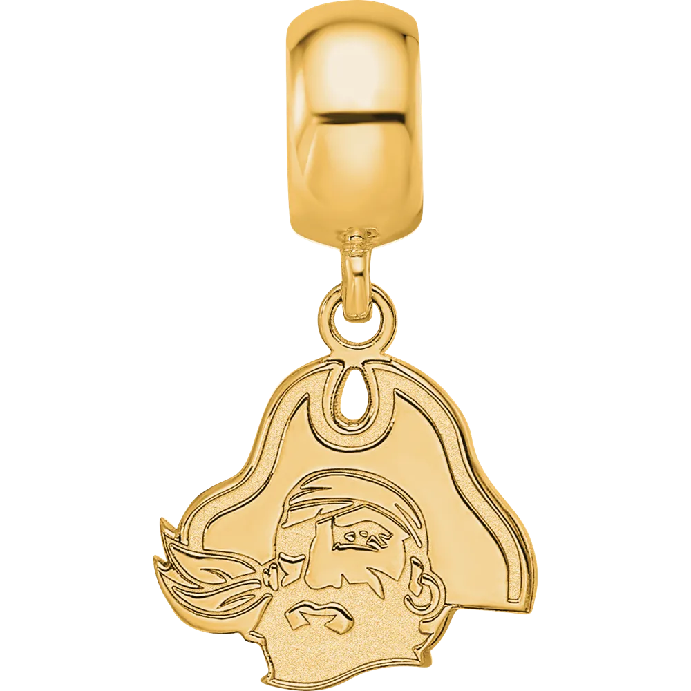 Sterling Silver Gold-plated LogoArt East Carolina University Pirate Extra Small Dangle Bead Charm