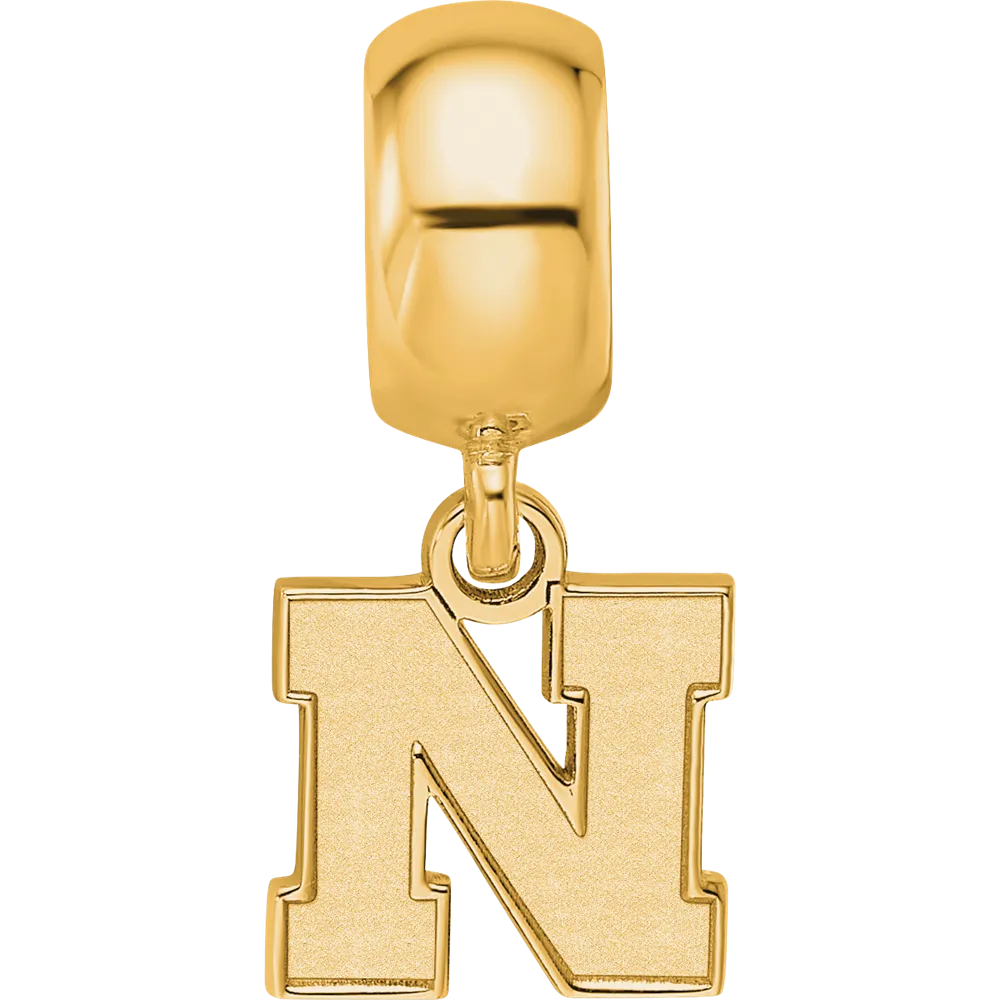 Sterling Silver Gold-plated LogoArt University of Nebraska Letter N Extra Small Dangle Bead Charm