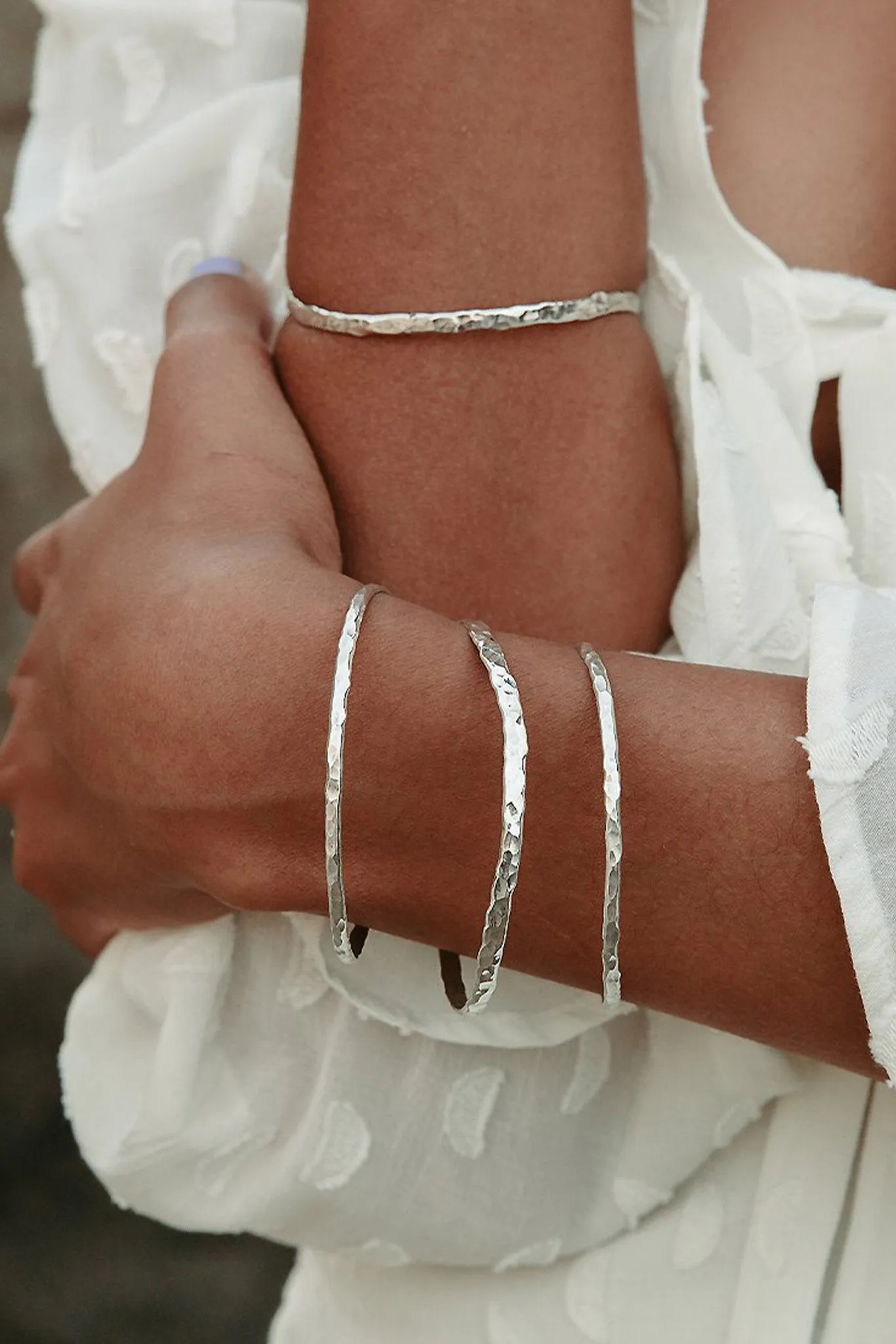 Sterling Silver Hammered Wave Bangle