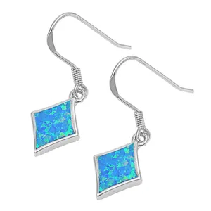 Sterling Silver Modern Twinkle Diamond-Shape Earrings Blue Synthetic Opal 925