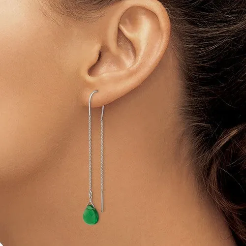 Sterling Silver Pear Shaped Dark Green CZ Threader Earrings