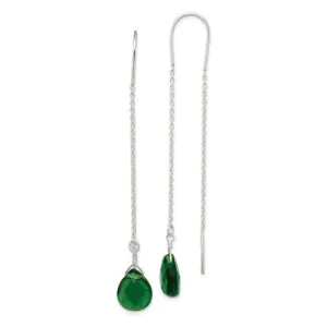 Sterling Silver Pear Shaped Dark Green CZ Threader Earrings