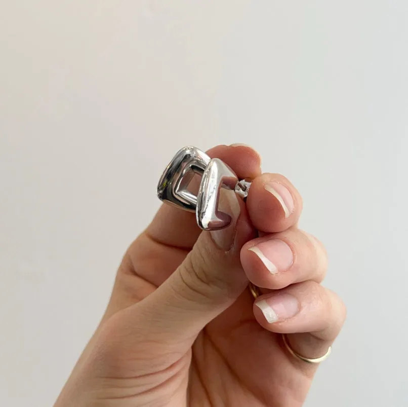 Sterling Silver Puffed Geometric C-Shape Squared Hoop Post Earrings