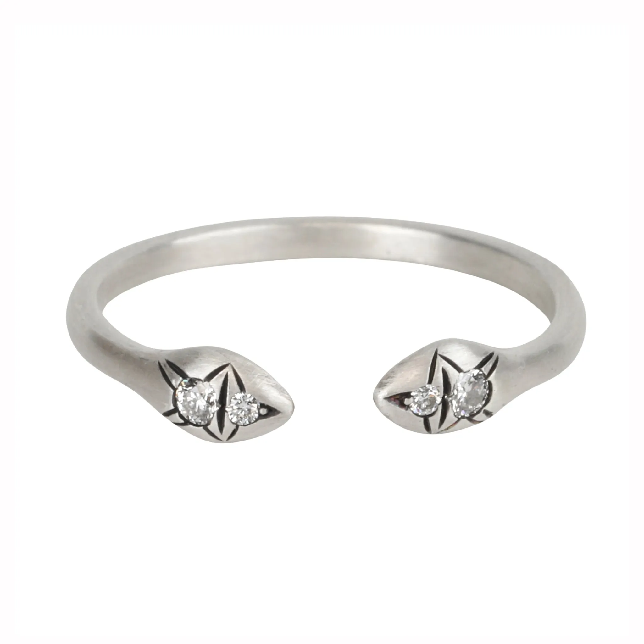 Sterling Silver "Aziza" Open Ring With Four Blackened Etched Diamonds