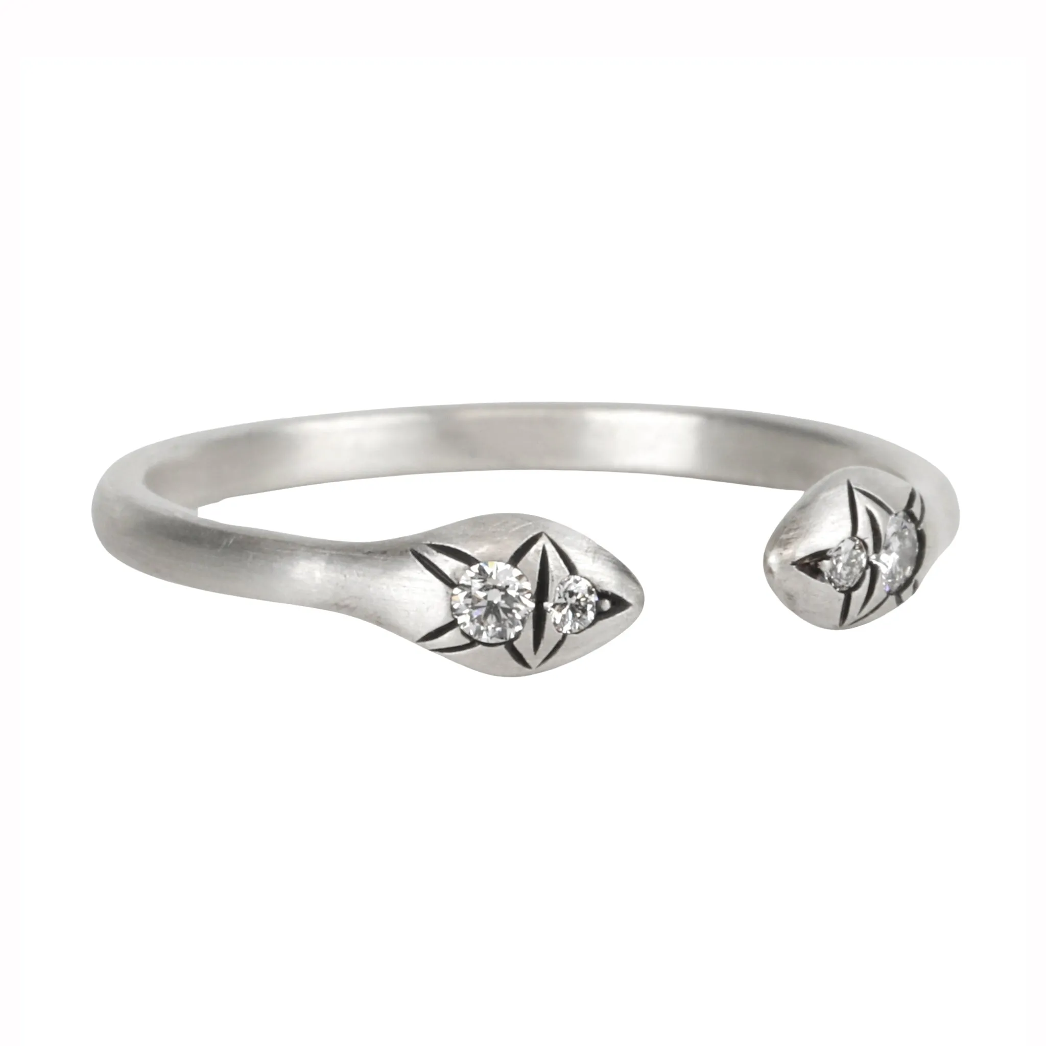 Sterling Silver "Aziza" Open Ring With Four Blackened Etched Diamonds