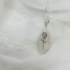 Sterling Silver Rose pendant Necklace |  Hebrew Inscribed Pendant Necklace | silver