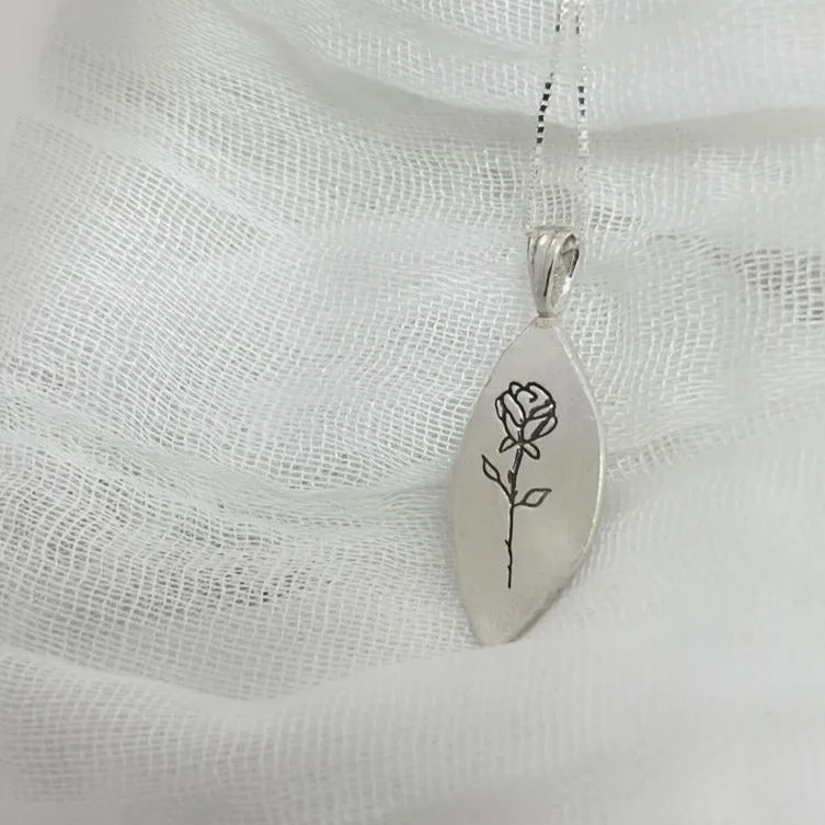 Sterling Silver Rose pendant Necklace |  Hebrew Inscribed Pendant Necklace | silver