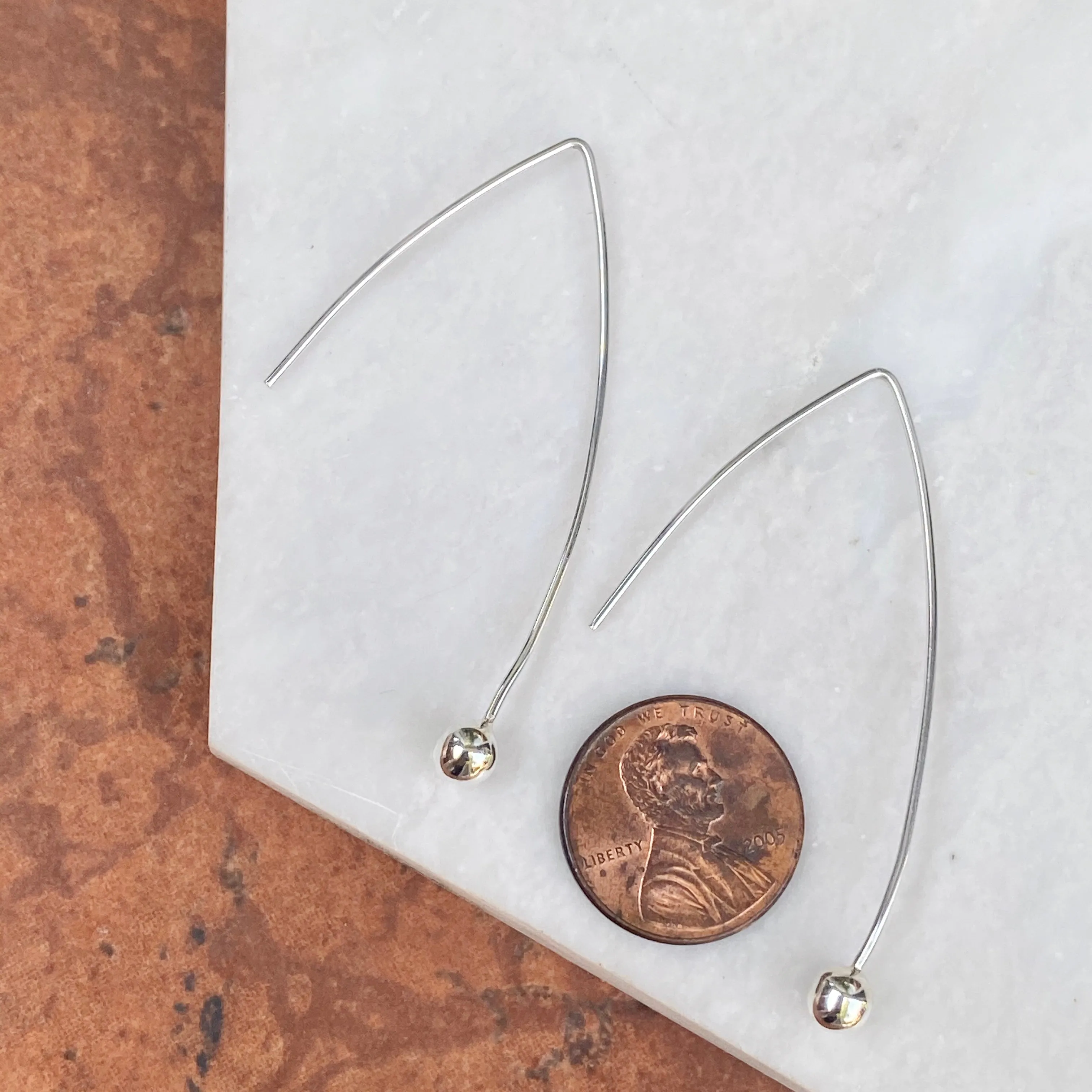 Sterling Silver Threader Ear Wire Earrings with Polished Balls 53mm