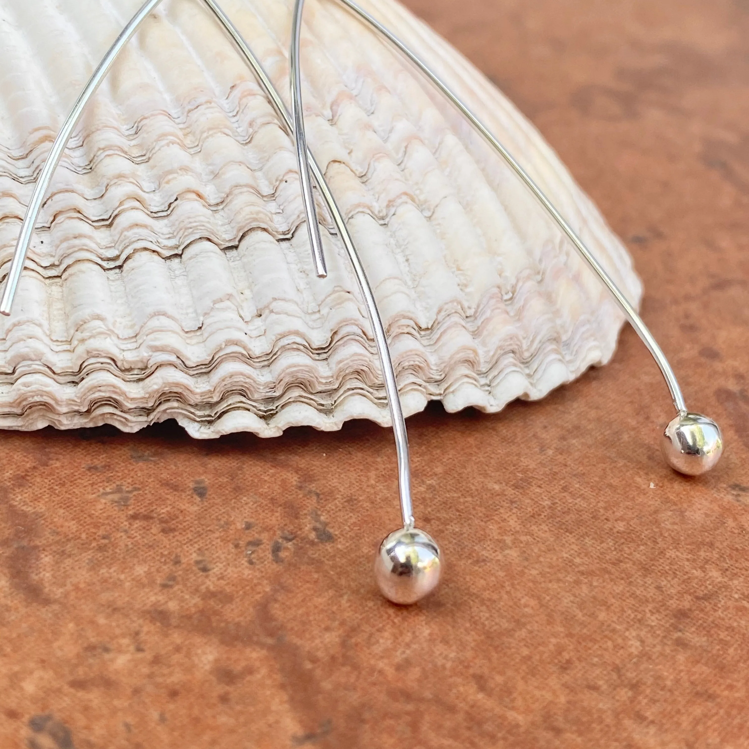 Sterling Silver Threader Ear Wire Earrings with Polished Balls 53mm