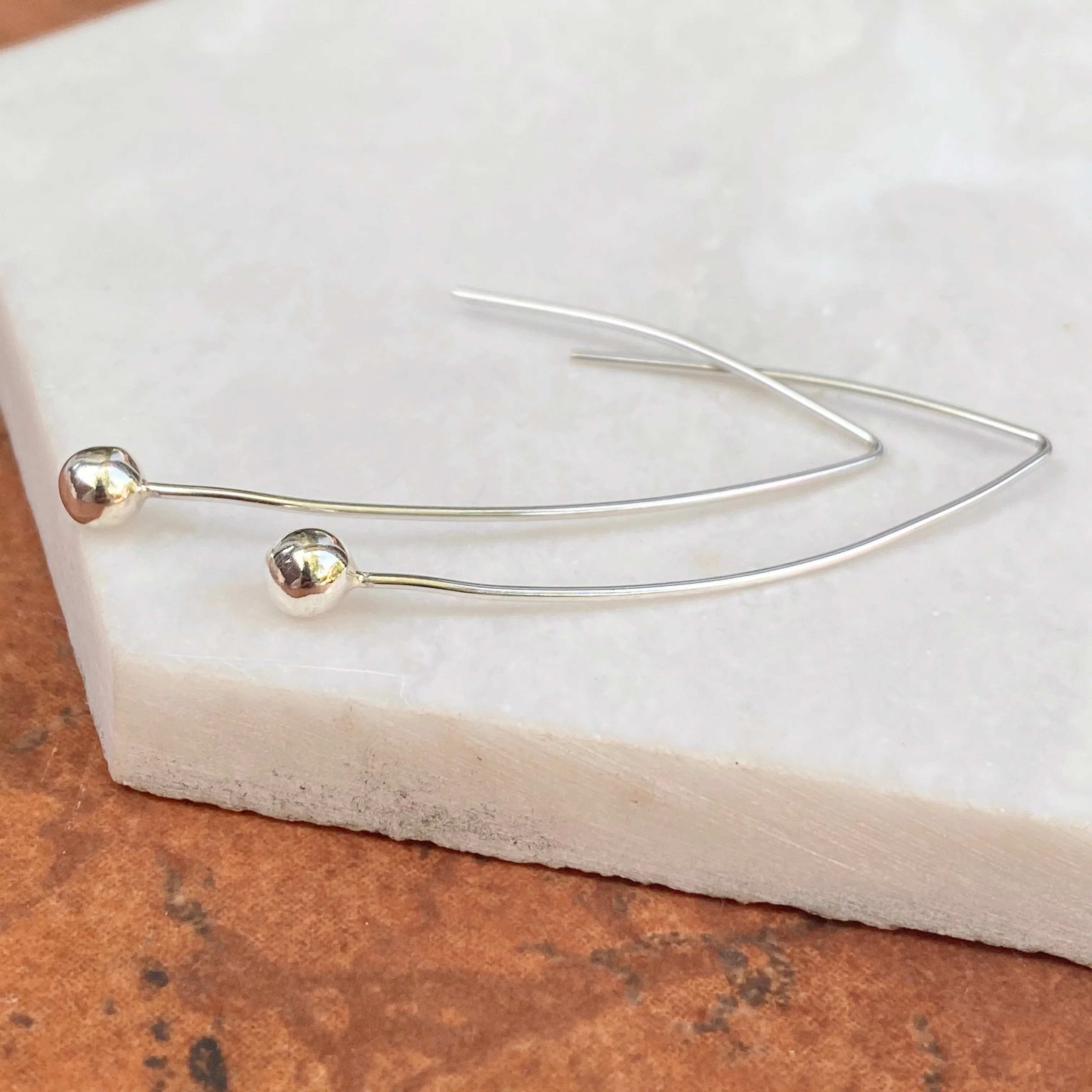 Sterling Silver Threader Ear Wire Earrings with Polished Balls 53mm