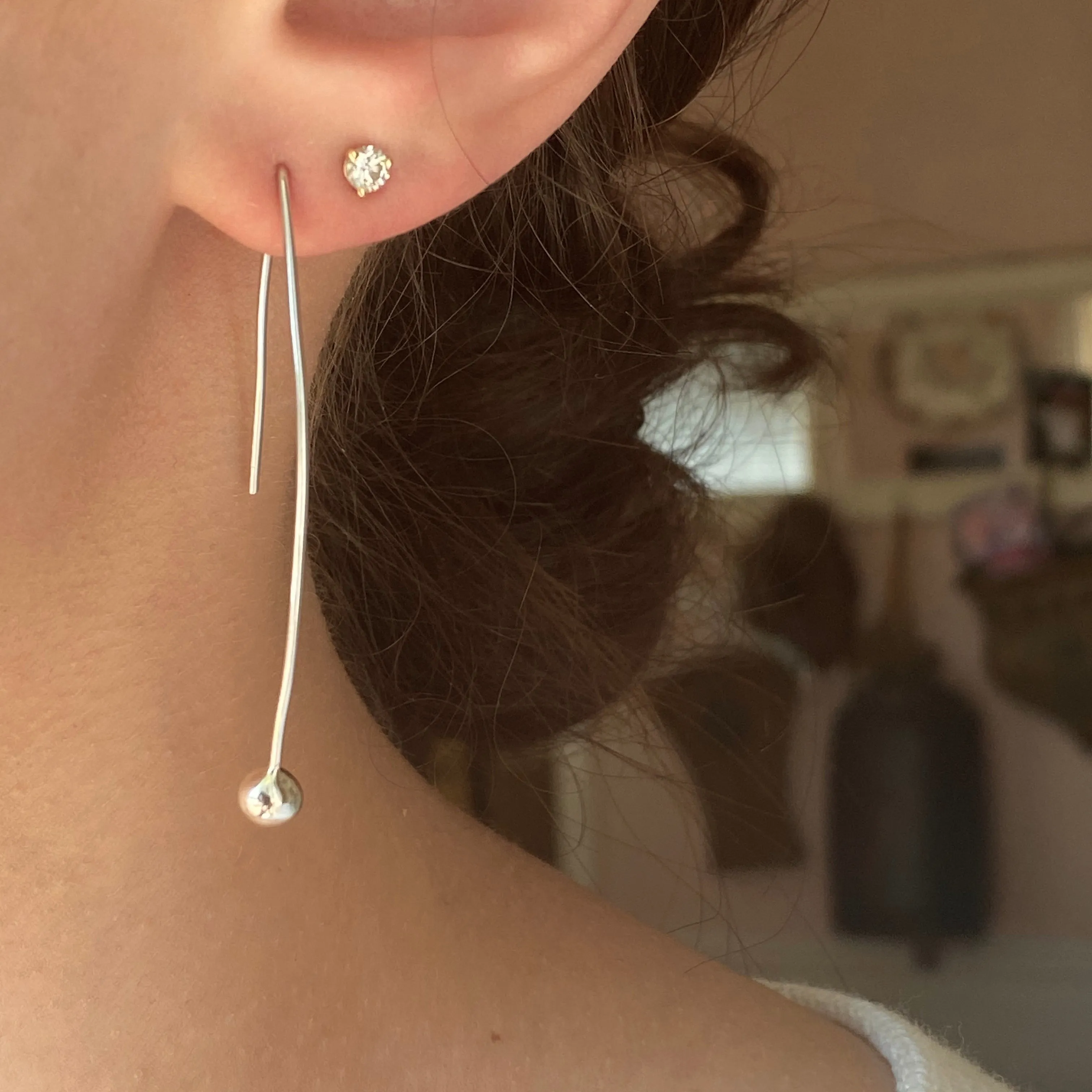Sterling Silver Threader Ear Wire Earrings with Polished Balls 53mm