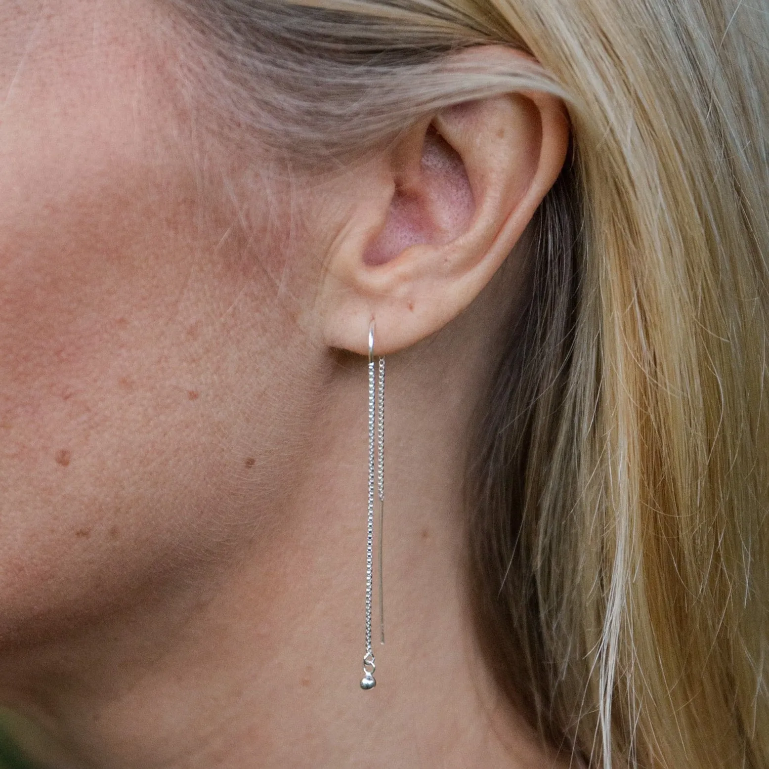 Sterling Silver Threader Earrings with Ball Charm