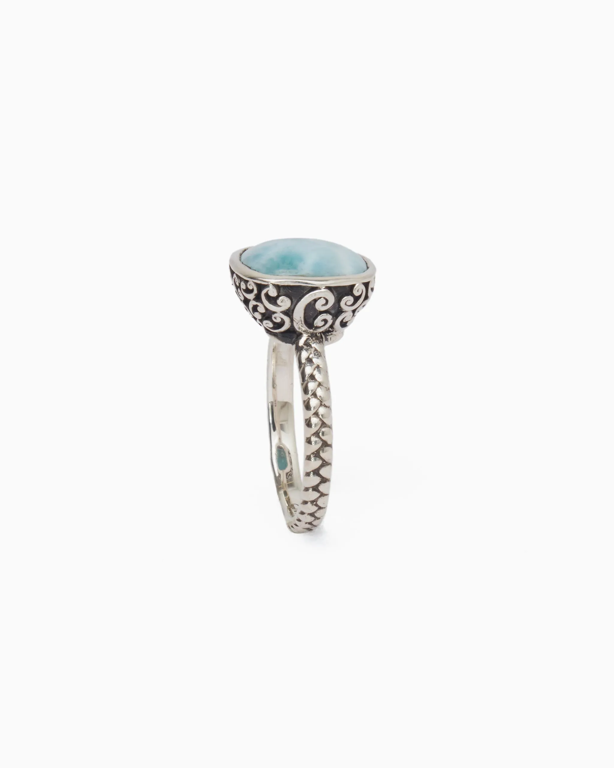 Stone Ring with Petroglyph Setting - Larimar