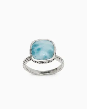 Stone Ring with Petroglyph Setting - Larimar