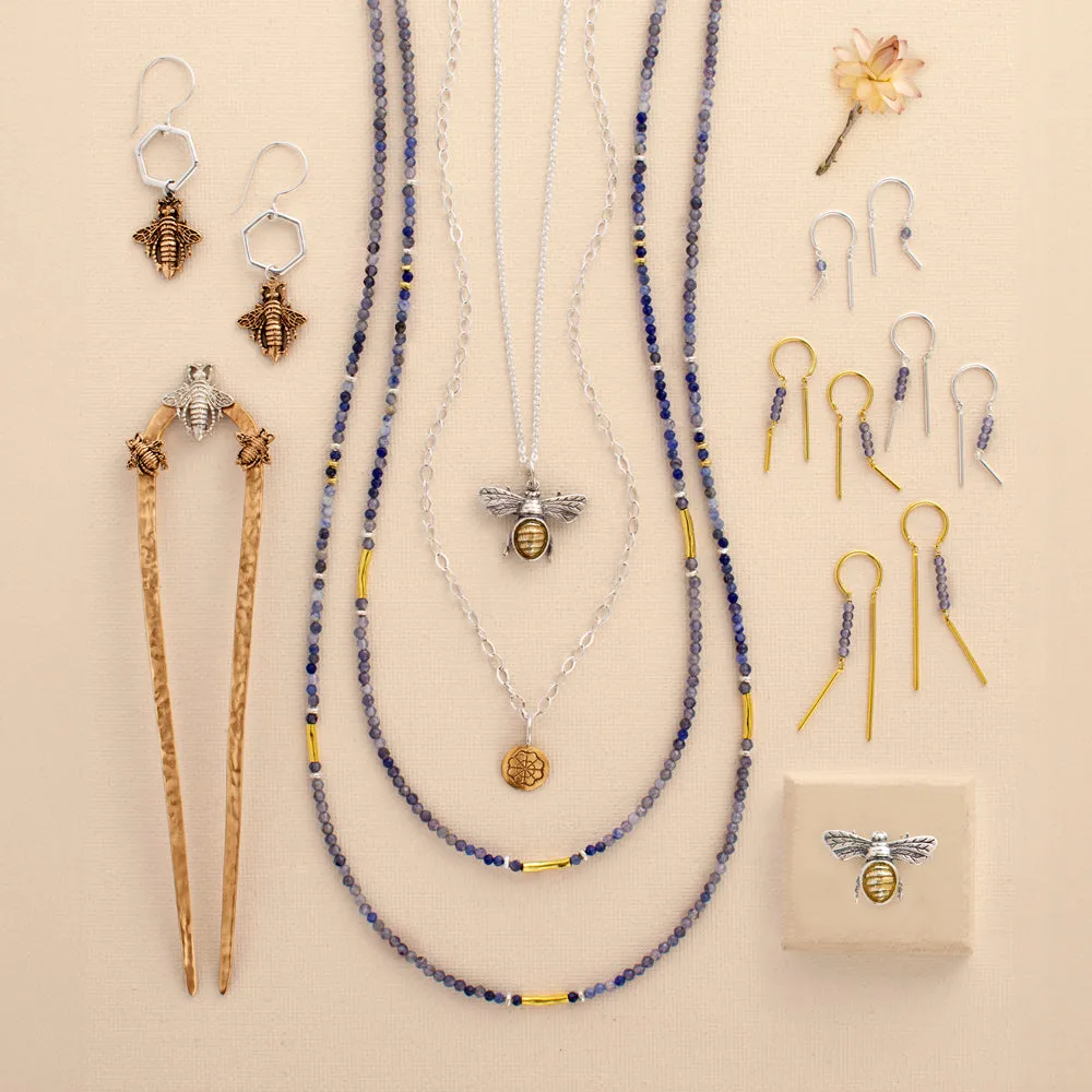 Stony Tiny Dancer Threaders in Iolite & Gold - 1" L