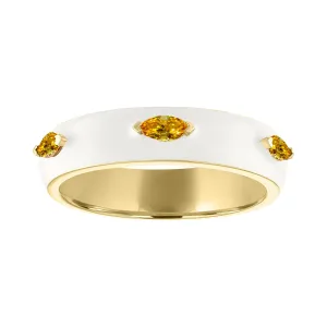 Summer Ring: Snow Enamel/14K Yellow Gold-Citrine, Size 6.5